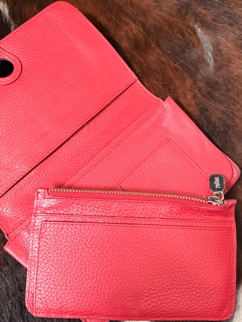 Prune Red Leather Wallet Clutch with Zip Pocket